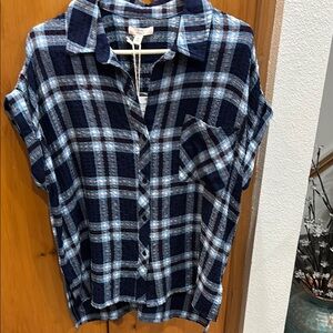 Blue Plaid Button-Up Shirt